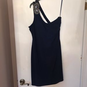 One-Shoulder Navy Blue Evening Dress